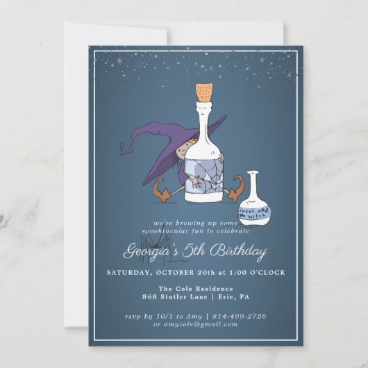 Sorcière Mignonne | Invitation d'anniversaire pour (Devant)