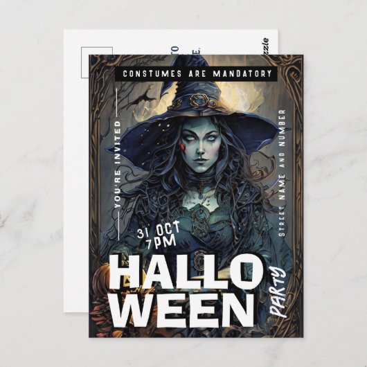 Sorcière modifiable Invitation de la fête d'Hallow (Devant / Derrière)