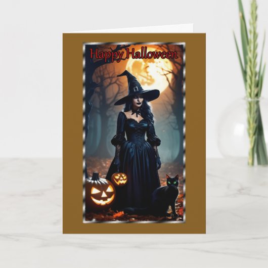Sorcière noire, Carte Halloween Chat Noir (Devant)