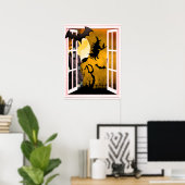 Sorcière Silhouette Fenêtre Halloween Poster (Bureau à domicile)