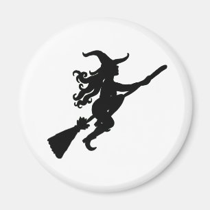 Sorcière sur un aimant de silhouette de balai