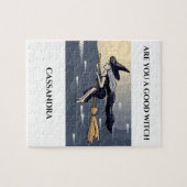 Sorcière sur un puzzle de balai. Nom personnalisé. (Horizontal)