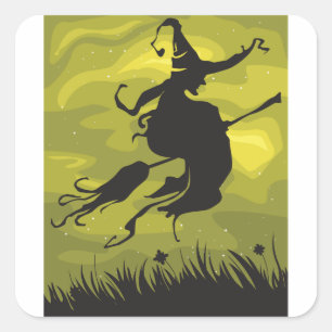 Sorcière Sur Un Stickers Broomstick