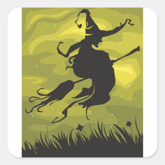 Sorcière Sur Un Stickers Broomstick (Devant)