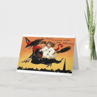 Sorcière vintage sur la carte d'Halloween Broomsti