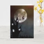 Sorcière volant sur la carte Haunted House Hallowe (Fleur jaune)