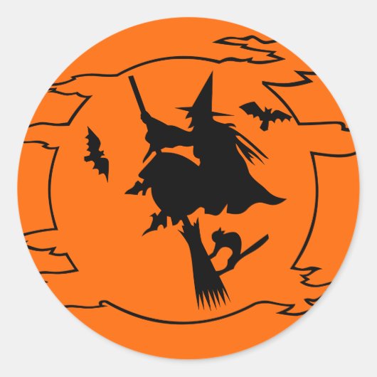 Sorcière volant sur un balai stickers Halloween (Devant)