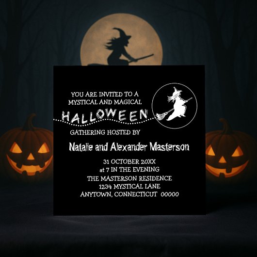 Sorcière volante Invitation de la fête d'Halloween