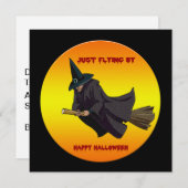 Sorcière Voler Sur Invitations De La Fête D'Hallow (Devant / Derrière)