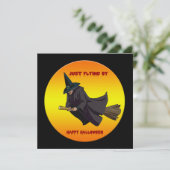 Sorcière Voler Sur Invitations De La Fête D'Hallow (Debout devant)
