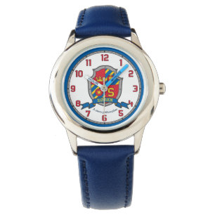 Soren jongens met naam crest roodblauwe gele leeuw horloge