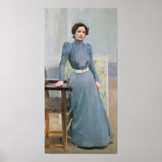 Sorolla - Clotilde in een grijze dress Poster (Voorkant)