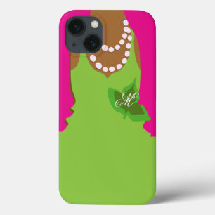 Sorority Life Pink Green Monogram iPhone 13 Hoesje