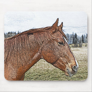 Sorrel Horse Portrait Equine Art Illustratie Muismat