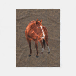 Sorrel Horse Portret op gesmolten leder BG Fleece Deken