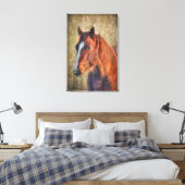 Sorrel Horse Portret op Rustic Grunge-effect Canvas Afdruk (Insitu (Slaapkamer))