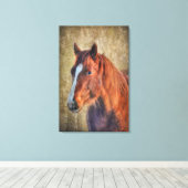 Sorrel Horse Portret op Rustic Grunge-effect Canvas Afdruk (Insitu (Houten vloer))