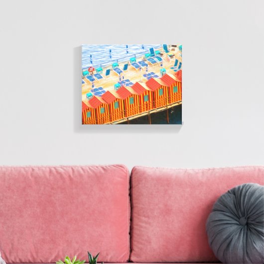 Sorrento Italië Blauw Sinaasappel Strand Cabanas Canvas Afdruk (Insitu (Woonkamer))