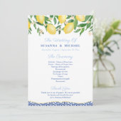 Sorrento Lemons Blauw Italiaans Tegels Bruiloft Programma (Staand voorkant)