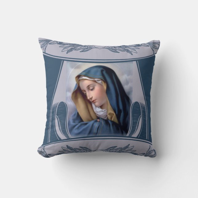 Sorrowful Moeder Virgin Mary Blue Kussen (Voorkant)