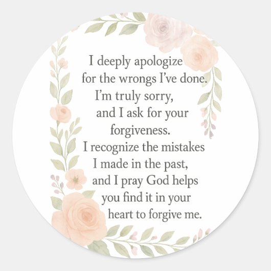 Sorry/Apology\ Forgiveness Floral Ronde Sticker (Voorkant)