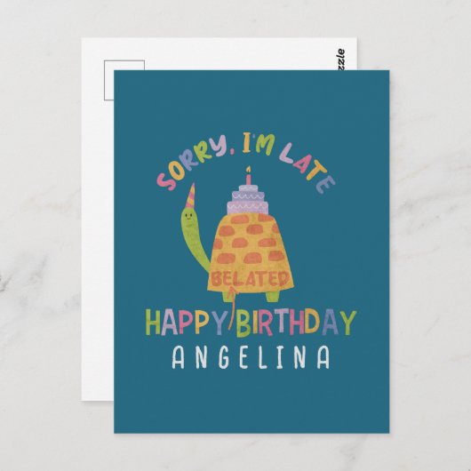 Sorry dat ik te laat ben. Gefeliciteerd na afloop  Briefkaart (Voorkant / Achterkant)