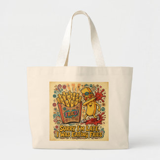 Sorry dat ik te laat ben, Ik at friet Grappige fr Grote Tote Bag