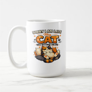 Sorry dat ik te laat ben – mijn kat zat op me Leu Koffiemok