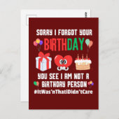 Sorry dat je verjaardag niet bent verjaard briefkaart (Voorkant / Achterkant)