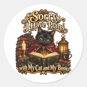 Sorry, ik heb plannen Donkere Academie Kat en Boek Ronde Sticker