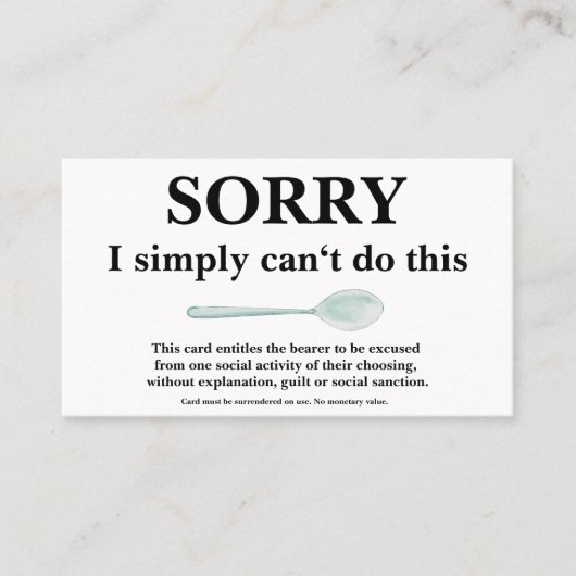 Sorry Kaart met lepel voor lepels Visitekaartje (Voorkant)