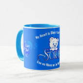 SORRY met Sad Face Beer op Blue APOLOGY Mok (Voorkant links)