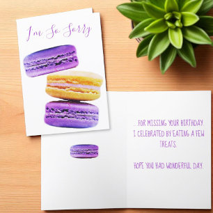Sorry Paarse Macaron Koekjes Verjaardag Gemist Kaart