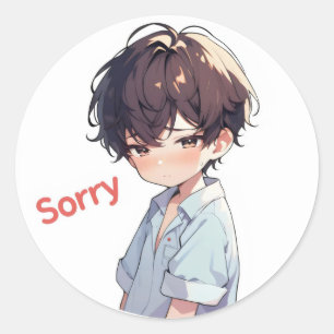 Sorry trieste Schattigee Anime Boy Ronde Sticker