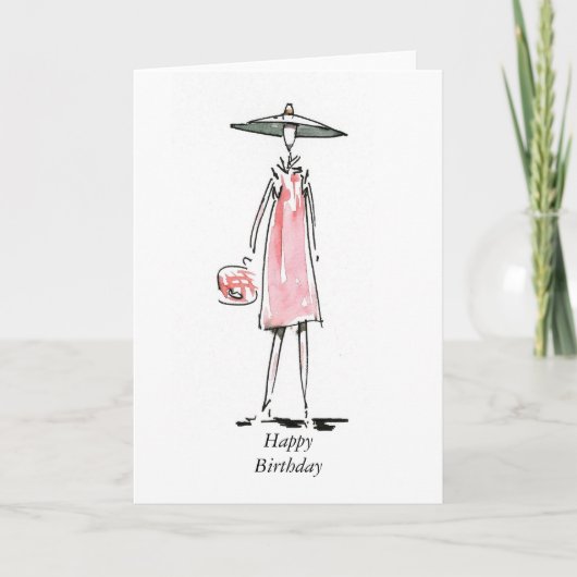 Sortie pour déjeuner dame en rose Bonne carte d'an (Devant)