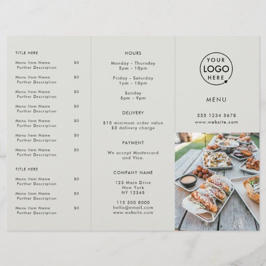 Sortir | Menu photo du logo gris du restaurant (Devant)