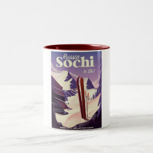 Sotsji Rusland Ski reisposter Tweekleurige Koffiemok