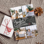Souhait joyeux | Carte de collage photo de Noël<br><div class="desc">Belle typographie à base de carte photo de vacances dispose de quatre de vos photos de famille de carrés préférées dans une mise en page collage. "Joyful Wives" apparaît dans le centre en typographie en lettres blanches à la main sur un arrière - plan en damier gris fusain accentué de...</div>