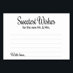 Souhaits les plus doux pour la nouvelle carte de c<br><div class="desc">Une partie de la collection Sweetest Wives. Ces charmantes cartes de conseil et de voeux seront l'ajout parfait à votre réception de mariage. Il comporte le texte "Sweetest Wives for the new Mr and Mrs" dans une police tourbillon et bloc. La carte dispose d'un espace permettant aux clients de laisser...</div>