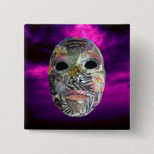 Soul komt in al kleurenmasker vierkante button 5,1 cm
