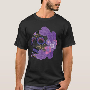 Souls Day Muertos Dag van Dode Paarse Bloemensuike T-shirt