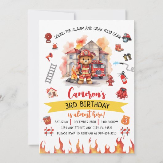 Sound the Alarm Firetruck Birthday Invitation (Devant)