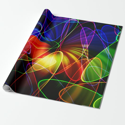 Soundwaves Neon Fractal Cadeaupapier (Uitgerold)