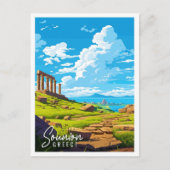 Sounion Griekenland vintage reisillustratie Briefkaart (Voorkant)