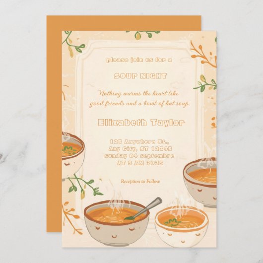 Soup Night Dinner Party Invitations Kaart (Voorkant / Achterkant)
