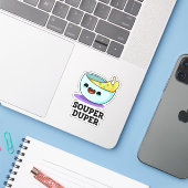 Souper Duper Funny Soup Pun Sticker (Laptop met iPhone)
