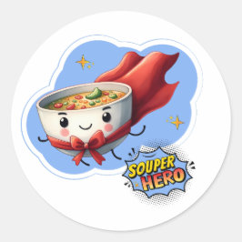 Souper Hero, Super Hero Soup Pun | Ronde Sticker