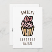 Souriez ! Cupcakes ici carte design rose (Devant / Derrière)