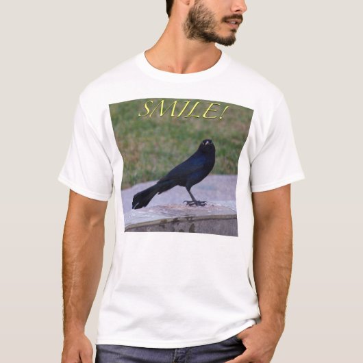 "Sourire !" T-shirt - Grackle Grand-Coupé la queue (Devant)