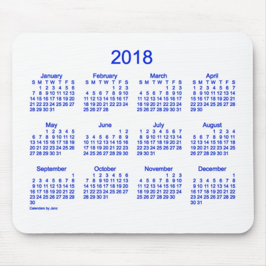 Souris 2018 calendrier bleu et blanc par le tapis de (Devant)